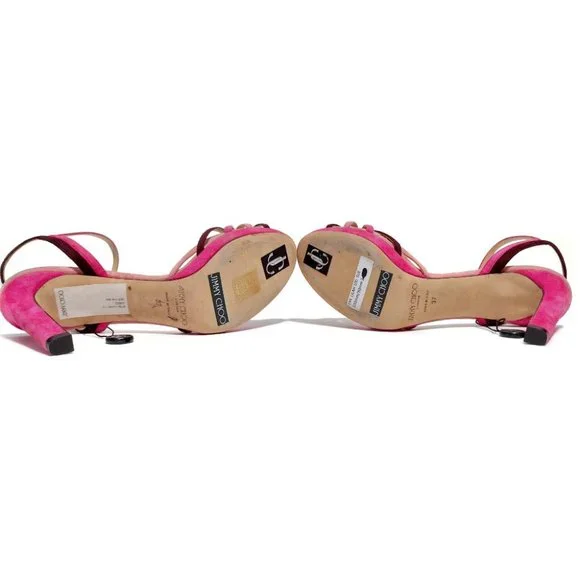 JIMMY CHOO Lilah 100 Hot Pink Suede Strappy Platform Heels Size EU37 7US Sandals